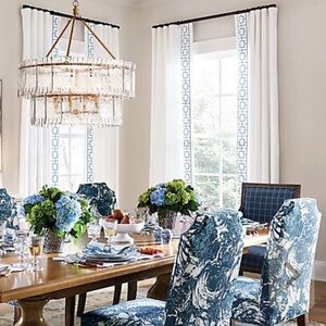 Ballard Designs Embroidered Square Trellis 2 Panel Set Cornflower Blue 50x96